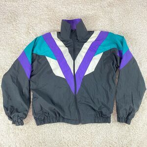 Brittania Windbreaker Color Block Purple White Black Jacket Size L